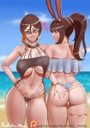aestheticc-meme animal_ears ass ass_rub beach bikini blush breasts brown_hair bunny_ears bunny_girl coco_adel earrings female_only femsub happy_trance heart icontrol_(manipper) jewelry large_breasts looking_at_viewer looking_back manip navel ponytail pussy_juice rwby smile spiral_eyes sunglasses swimsuit symbol_in_eyes text velvet_scarlatina