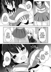 body_control body_swap breasts cheerleader comic dollification empty_eyes expressionless female_only greyscale groping hard_translated hisagi kissing large_breasts long_hair marialite monochrome multiple_girls open_mouth possession swimsuit text tracksuit translated yuri