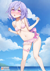  bikini blush braid complex_background female_only femsub hair_ribbon heart heart_eyes hyperdimension_neptunia long_hair open_mouth pink_eyes plutia purple_hair ribbon sex_toy signature vahn_yourdoom 