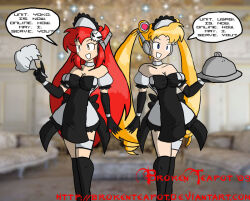 blonde_hair breasts brokenteapot dialogue empty_eyes feather_duster female_only femsub gurren_lagann happy_trance hypnotic_accessory large_breasts long_hair maid maid_headdress red_hair robotic_trance sailor_moon sailor_moon_(series) tech_control text transformation tray twintails yoko_littner