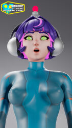  3d antenna bodysuit female_only femsub headphones juno_(overwatch) open_mouth overwatch purple_hair short_hair spiralwash_eyes standing standing_at_attention supercasket tagme tight_clothing 