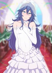  anonymous828_(manipper) blue_eyes blue_hair blush bridal_gauntlets bridal_veil collarbone dress empty_eyes female_only femsub fire_emblem fire_emblem_awakening gloves happy_trance looking_at_viewer lucina manip nintendo opera_gloves smile solo standing veil very_long_hair wedding_dress yuguraniru 