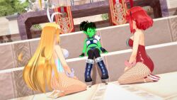 3d alternate_costume bare_shoulders black_hair blonde_hair bunny_ears bunny_girl bunnysuit cuffs elf_ears fake_animal_ears female_only femdom femsub fishnets from_behind glowing glowing_eyes harem hypnovember midriff multicolored_hair mythra_(xenoblade) navel nintendo original outdoors pyra_(xenoblade) red_eyes red_hair short_hair sitting smile sonrio12 very_long_hair xenoblade_chronicles xenoblade_chronicles_2