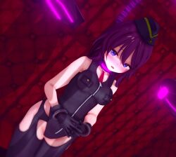  3d bangs bare_shoulders before_and_after blue_eyes blush breasts collar cuffs custom_maid_3d_2 femsub gloves hat leotard long_hair looking_at_viewer original purple_hair roroanda31 shy small_breasts solo standing tech_control thighhighs tie zipper 