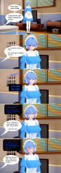  blue_hair comic dialogue empty_eyes fembot femsub happy_trance koikatsu! maid maid_headdress neon_genesis_evangelion rei_ayanami short_hair tech_control text yb1999 