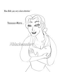 absurdres beauty_and_the_beast belle dialogue disney femsub greyscale groping happy_trance monochrome princess spiral_eyes symbol_in_eyes text