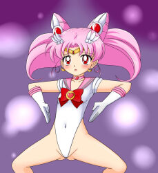 blush choker femsub haigure leotard loli pink_hair sailor_mini_moon sailor_moon_(series) spread_legs twintails