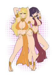  absurdres anklet arm_bands arms_above_head bare_legs barefoot blonde_hair bracelet breasts dancing feet female_only femsub flower_in_hair goa_minagawa harem_outfit hinton_blitz huge_breasts jewelry large_breasts long_hair multiple_girls multiple_subs orange_eyes purple_eyes purple_hair serra_keto simple_background smile spiral spiral_eyes star_wars symbol_in_eyes the_shy_hero_and_the_assassin_princesses very_long_hair 