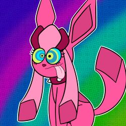  animals_only collar female_only femsub glaceon gradient_background happy_trance nintendo pokemon pokemon_(creature) ring_eyes shyker smile tongue tongue_out 