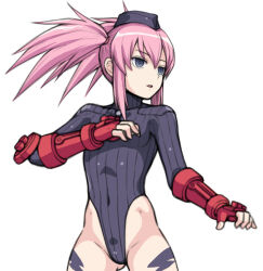  beret blue_eyes breasts capcom cosplay empty_eyes expressionless female_only femsub hai_(h81908190) latex leotard pink_hair presea_combatir shadaloo_dolls small_breasts solo street_fighter tales_of_(series) tales_of_symphonia twintails 