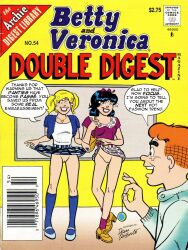  anonymind_(manipper) anotherymous_(manniper) archie_(series) archie_andrews betty_cooper black_hair blonde_hair bottomless clothed_exposure comic dean_deconte empty_eyes exhibitionism femsub maledom manip pendulum signature skirt_lift text veronica_lodge 