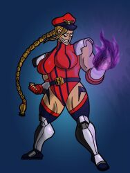  blonde_hair cammy_white corruption evil_smile female_only femsub fingerless_gloves hat knee_pads large_breasts large_hips long_hair looneyweirdo13 muscle_girl muscle_growth ponytail shoulder_pads street_fighter thick_thighs thighs white_eyes whitewash_eyes 