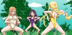 alice_(sword_art_online) ass asuna blonde_hair body_control femsub haigure happy_trance large_breasts leotard long_hair orange_hair purple_hair sintro8190 swimsuit sword_art_online yuuki_konno