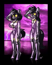 absurdres animal_ears black_hair bodysuit breasts drone empty_eyes expressionless femsub furry latex malesub milkandjuice short_hair standing standing_at_attention