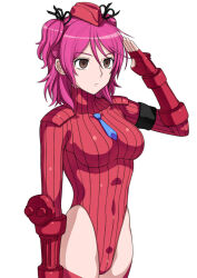  beret breasts brown_eyes capcom cheria_barnes corruption empty_eyes expressionless female_only femsub hai_(h81908190) large_breasts latex leotard pink_hair saluting shadaloo_dolls short_hair simple_background solo standing standing_at_attention street_fighter tales_of_(series) tales_of_graces tie tied_hair twintails white_background 