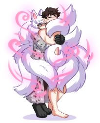animal_ears brown_hair erection femdom fox_ears fox_girl fur_coat furry hypnotic_eyes hypnotic_smell kitsune_girl malesub pheromones spiral_eyes tail_sex tailjob white_hair yukiin