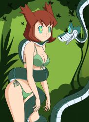 bianca_(pokemon_movie_5) bikini breasts brown_hair coils disney femsub happy_trance hypnotic_eyes jimryu kaa kaa_eyes leaning_forward nintendo pokemon pokemon_heroes:_latios_&amp;_latias slouching smile snake the_jungle_book yratnemele_(manipper)