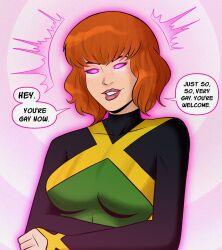  dialogue english_text female_only femdom freckles glowing_eyes humor jean_grey marvel_comics pink_eyes polmanning pov_sub red_hair sexuality_change short_hair speech_bubble straight_to_gay super_hero telepathy text x-men 