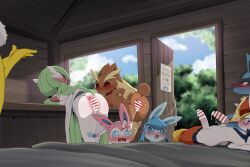  cinderace dagasi femsub furry gardevoir glaceon hypno lopunny lucario malesub multiple_boys multiple_girls multiple_subs nintendo pokemon pokemon_(creature) sylveon tagme 