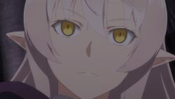  ariane_glenys_maple elf elf_ears empty_eyes expressionless pink_hair skeleton_knight_in_another_world yellow_eyes 