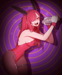  armpits bandage bare_shoulders blush bow breasts bunny_ears bunny_girl bunnysuit cleavage confused cum cum_in_mouth dazed drinking drool eyepatch fake_animal_ears glass gloves hair_covering_one_eye happy_trance heavy_eyelids limbus_company long_hair looking_at_viewer misg1111 mole open_mouth pantyhose pink_hair pov pov_dom red_hair sideboob slouching smile spiral spiral_background spiral_eyes straight-cut_bangs symbol_in_eyes thigh_gap thighs unaware wide_hips yuri_(limbus_company) 