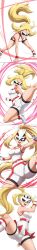   absurdres ai_art aotsuki_nagi_(generator) belt blonde_hair clothed corruption dancing enemy_conversion evil_smile femsub gloves heart korrina mask multiple_views nintendo open_mouth pokemon pokemon_scarlet_and_violet pokemon_x_and_y ponytail posing sequence shorts simple_background smile spread_legs team_break very_long_hair white_background