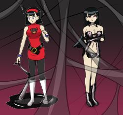 before_and_after black_hair corruption dragon_ball dragon_ball_super femsub hy2300 large_breasts latex living_costume short_hair slime symbiote videl