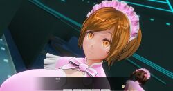 3d breasts brown_hair custom_maid_3d_2 empty_eyes expressionless femsub kamen_writer_mc large_breasts rika_(made_to_order) tagme text translation_request trigger