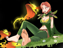 barefoot dota dota_2 drool feet foot_focus foot_licking glatu red_hair sitting snake symbol_in_eyes windranger