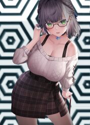  animated animated_gif blush breasts cleavage female_only femdom glasses green_eyes hololive hypnosoul_(manipper) hypnotic_eyes large_breasts looking_at_viewer manip noel_shirogane open_mouth pov pov_sub short_hair silver_hair skirt smile spiral spiral_eyes sweater symbol_in_eyes virtual_youtuber yaye 