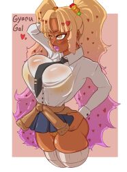 bimbofication blonde_hair female_only large_breasts moffin original school_uniform tan_skin