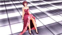  3d bare_legs biliocho breasts brown_hair chair cleavage dazed dress empty_eyes expressionless female_only femsub high_heels large_breasts legs meiko_sakine open_mouth spread_legs stage_hypnosis vocaloid 