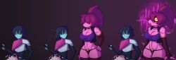  absurdres alternate_costume armor blue_hair blue_skin breasts choker clothed crop_top deltarune english_text eyeshadow fellatio femsub fingerless_gloves freemindstuff furry gloves heart heart_eyes horns hypnotic_app kris_(deltarune) large_breasts large_hips lizard_girl long_hair maledom malesub muscle_girl nail_polish oral phone pink_skin ponytail purple_hair ralsei simple_background susie_(deltarune) symbol_in_eyes text thick_thighs thighhighs trembling unaware white_hair yaoi 