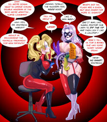  alternate_costume alternate_hairstyle anal_beads bimbofication blonde_hair breast_expansion breasts collar corruption dc_comics dialogue dildo dove female_only femdom femsub garter_straps happy_trance harley_quinn high_heels huge_breasts large_breasts long_hair lucy_fidelis makeup nurse sex_toy smile story text thighhighs twintails western white_hair 
