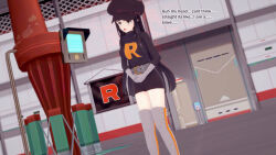  3d alicia_(aliciapendragon) belt black_hair boots brown_eyes clothed enemy_conversion failed_infiltration female_only femsub gloves hat koikatsu! large_breasts long_hair nintendo open_mouth original pokemon solo sonrio12 standing team_rocket tech_control text thigh_boots uniform white_skin 