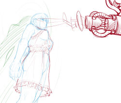 female_only femsub long_hair original sketch sleepymaid solo standing standing_at_attention tech_control