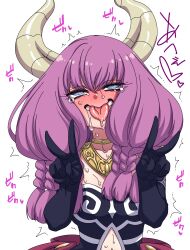 ahegao aura_(frieren:_beyond_journey&#039;s_end) demon_girl double_v embarrassed female_only femsub forced_orgasm frieren:_beyond_journey&#039;s_end gloves horns orgasm_command purple_hair solo tongue_out v 