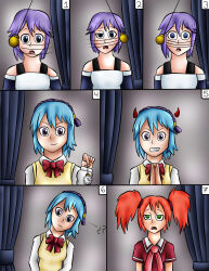 accidental_hypnosis blue_hair comic empty_eyes femdom femsub jerrydestrtoyer kokoa_shuzen kurumu_kurono mizore_shirayuki multiple_girls multiple_subs pendulum purple_hair red_hair rosario+vampire 