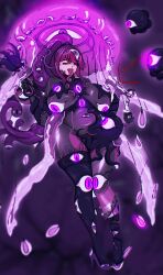  alternate_color_scheme alternate_hair_color aura bodysuit crossover crotch_rub eye_color_change female_only femsub glowing glowing_eyes happy_trance huge_breasts hypnotic_eyes jellyfish kerbie kuromaru living_costume long_nails long_tongue looking_at_viewer m.u.g.e.n. metroid_(series) nintendo parasite ponytail possession pregnant purple_hair rubber samus_aran shoes signature solo tentacle_sex tentacles thighhighs tongue tongue_out zero_suit 