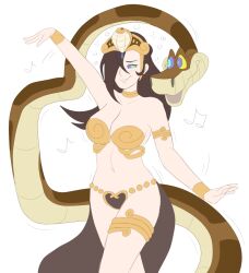 anklet arm_bands breasts brown_hair coils dancing disney femsub fire_emblem fire_emblem_fates happy_trance hypnotic_eyes kaa kaa_eyes kagero large_breasts maledom nintendo plsgts simple_background snake the_jungle_book white_background wrist_band