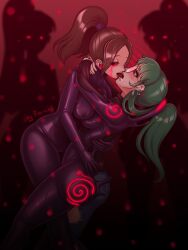 black_sclera brown_hair cameltoe crimson_lullaby femsub green_hair hypnotized_dom multiple_girls multiple_subs original ponytail porniky red_eyes tongue