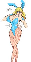  blonde_hair breasts bunny_ears bunny_girl bunnysuit femsub gguy123 large_breasts original patricia_jefferson/magitech_yellow_(drgnmastralex) persona_(series) persona_5 shadow_bunny simple_background sweat tagme transformation white_background 