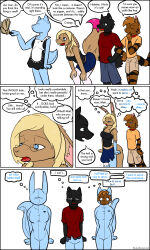  androgynous blonde_hair blue_eyes bodysuit cleavage collar comic crossdressing dazed empty_eyes feminization femsub furry glasses hypnotic_eyes immelmann immelmann_(immelmann) kaa_eyes latex long_hair maid malesub mantra multiple_subs open_mouth original short_hair skirt slime standing standing_at_attention text thighhighs tiger_boy transgender wolf_boy 