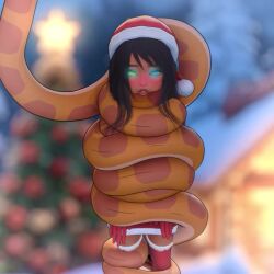    3d animated christmas coils femsub glowing_eyes hat kaa_eyes kingocrsh original santa_hat sleepy snake snow sound video 