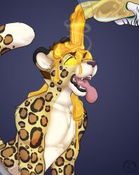 ash_(ashkelling) carifoxleopard furry honey hypnotic_liquid keilani_(keilani) leopard_boy malesub open_mouth original ring_eyes simple_background tongue tongue_out topless yellow_eyes 