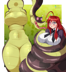  ahoge blush breasts coils disney drool enetheligthingdancer femsub high_school_dxd huge_breasts hypnotic_eyes kaa kaa_eyes long_hair maledom open_mouth red_hair rias_gremory school_uniform snake the_jungle_book thick_thighs thighs very_long_hair vore 