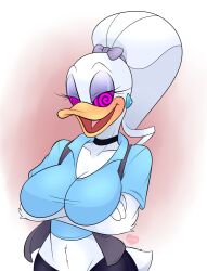 beak bird_girl blush bow breasts cleavage daisy_duck disney dragonboy618_(manipper) duck_girl female_only femsub furry glowing glowing_eyes house_of_mouse large_breasts makeup minxydoodle smile spiral_eyes symbol_in_eyes western