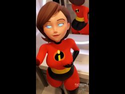  animated animated_eyes_only animated_gif bodysuit brown_hair disney elastigirl happy_trance helen_parr kaa_eyes looking_at_viewer super_hero the_incredibles thick_thighs 