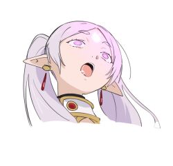 collar drool earrings elf elf_ears expressionless femsub frieren frieren:_beyond_journey's_end glowing_eyes hitsugi_mc hypnotic_light open_mouth twintails white_hair