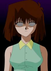  animated animated_eyes_only animated_gif bare_shoulders breasts brown_hair clothed expressionless female_only manip spiral_eyes symbol_in_eyes tea_gardner yu-gi-oh! 